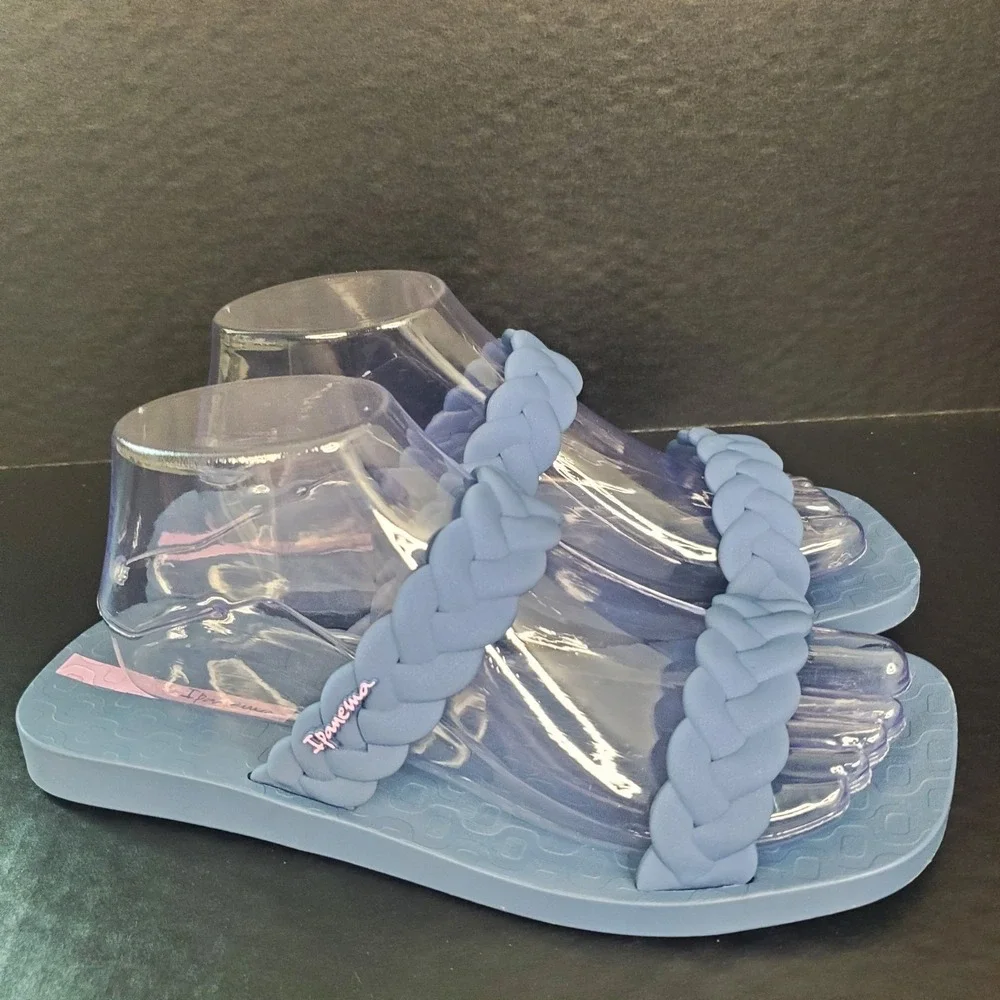 Ipanema Women's Fever Slides‎ Double Braided Straps Size 8 Blue Gray Soft Rubber